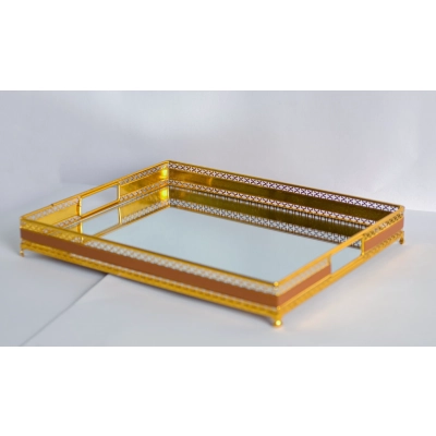 صحن تقديم ذهبي بمرايا فاخر  مستطيل 38 سم