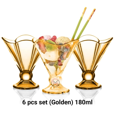 طقم أكواب للحلويات ذهبي على شكل زهرة 150 مل