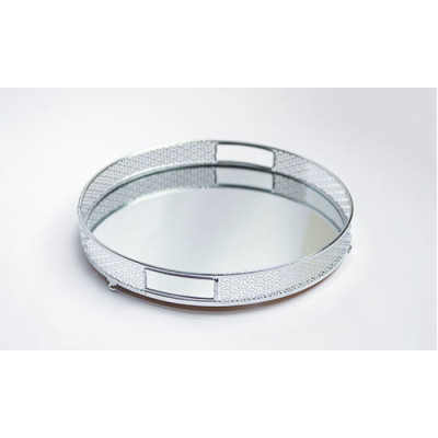 صحن تقديم استيل فضي بمرايا فاخر دائراي صغير 28 سم
